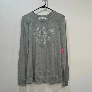 Long Sleeve Gray Maternity Crewneck Shirt - Size S